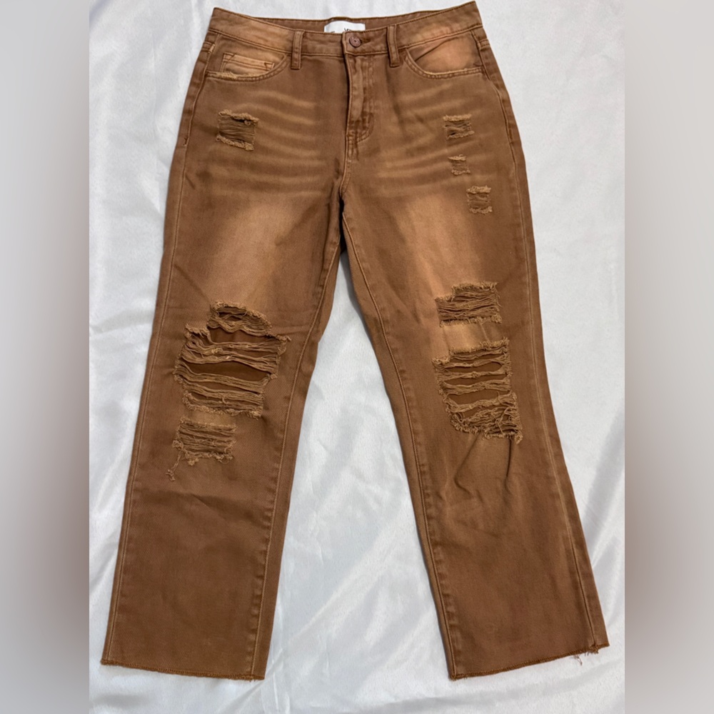 Like New Vervet By Flying Monkey Norah Camel Hi Rise Straight Crop Jeans - Picture 4 of 7
